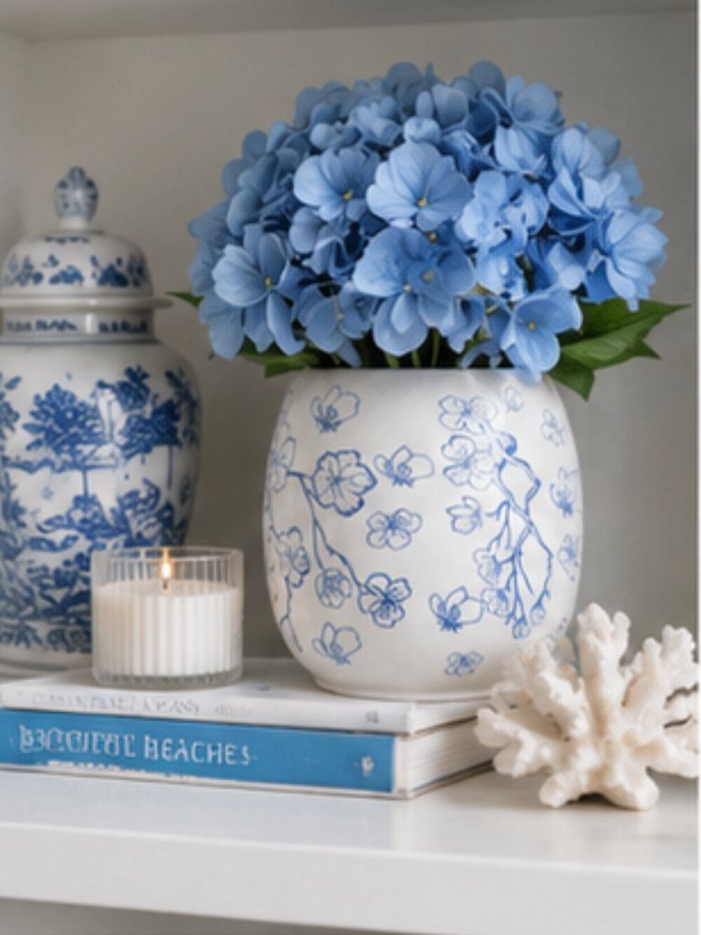My Texas House Blue Floral Vase with Faux Blue Hydrangeas | Coastal Cottage Deco - Picture 5 of 5